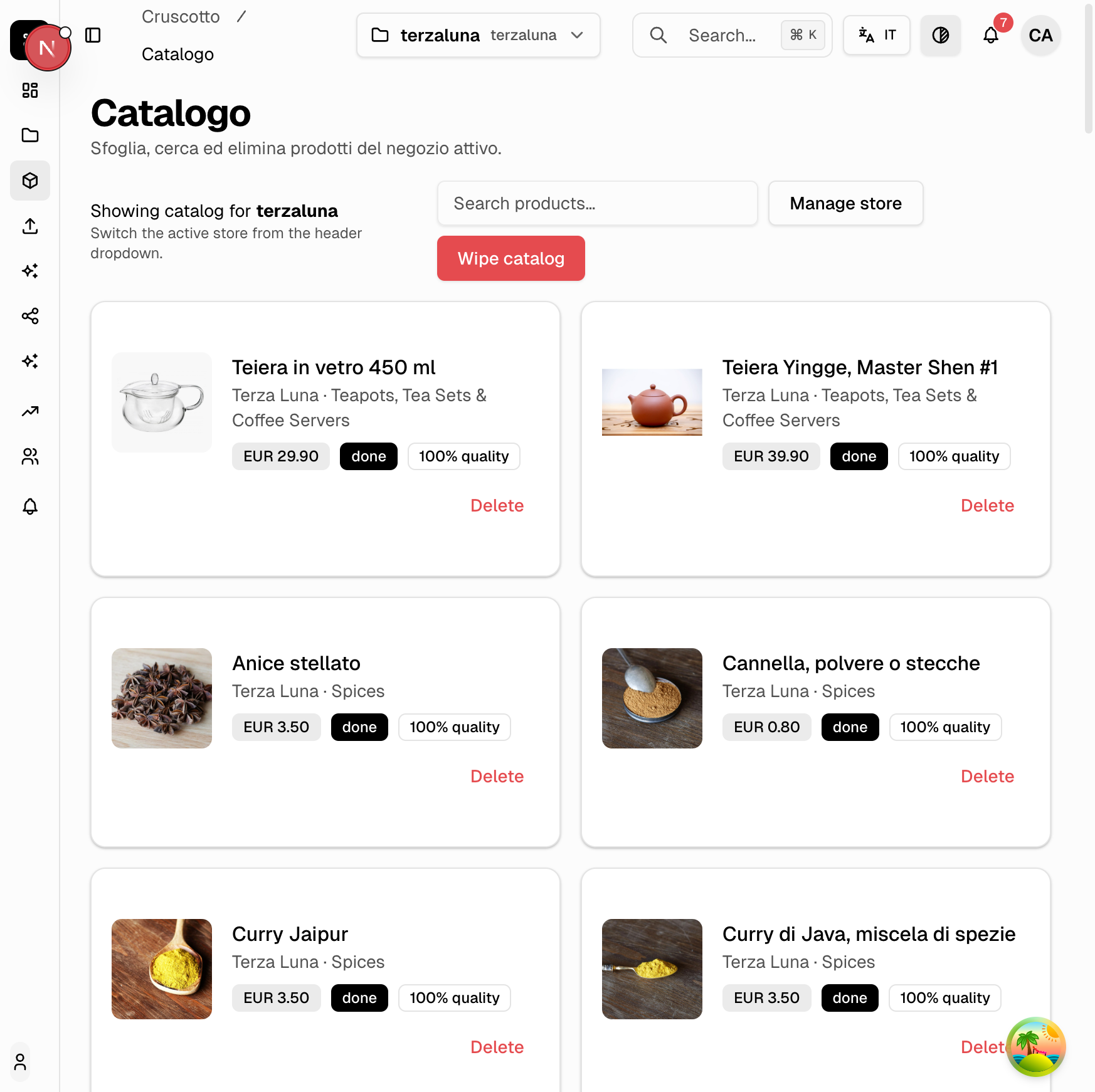 Vista catalogo della dashboard CIL