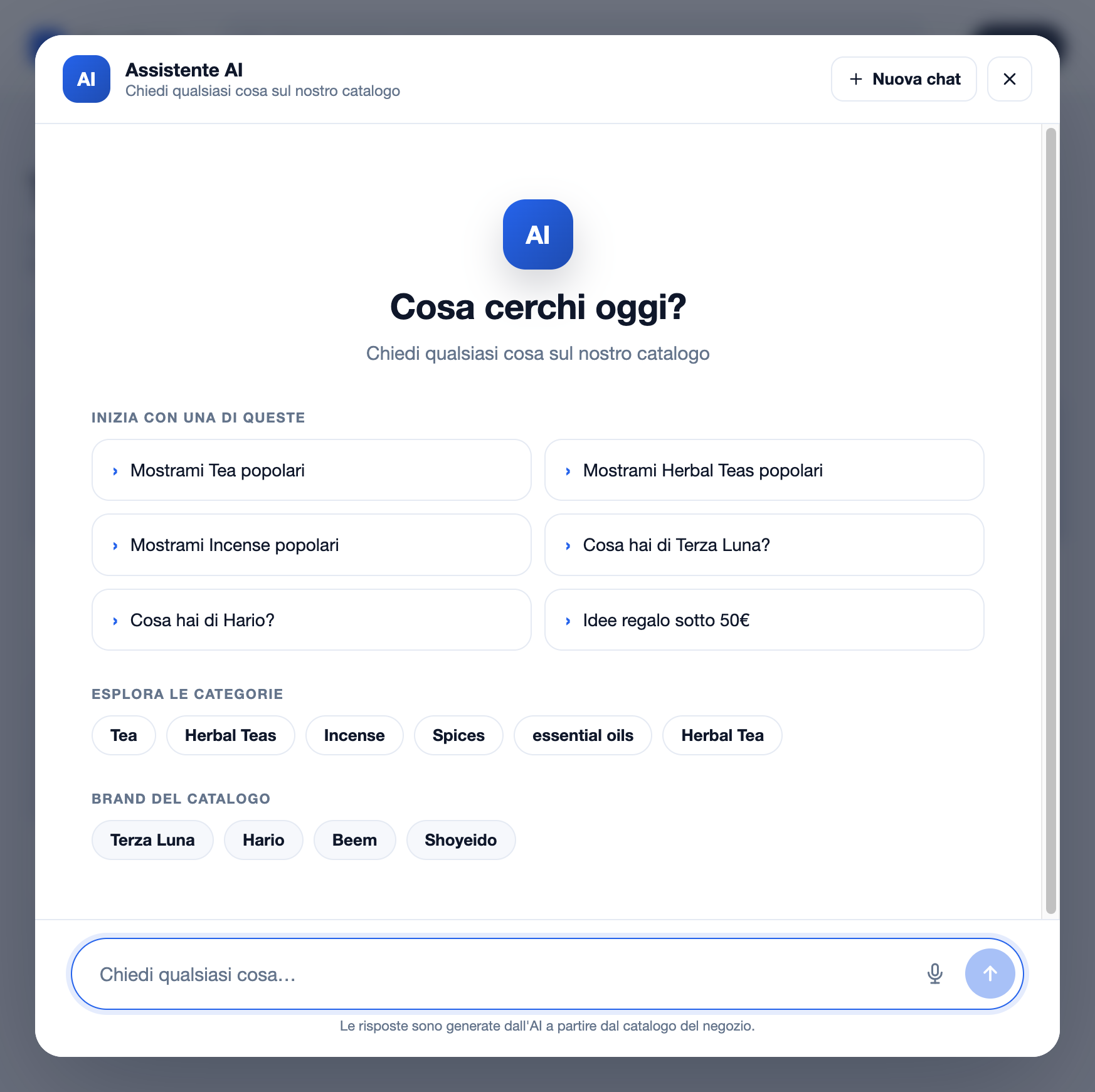 Overlay AI CIL aperto con la nuova composer pill
