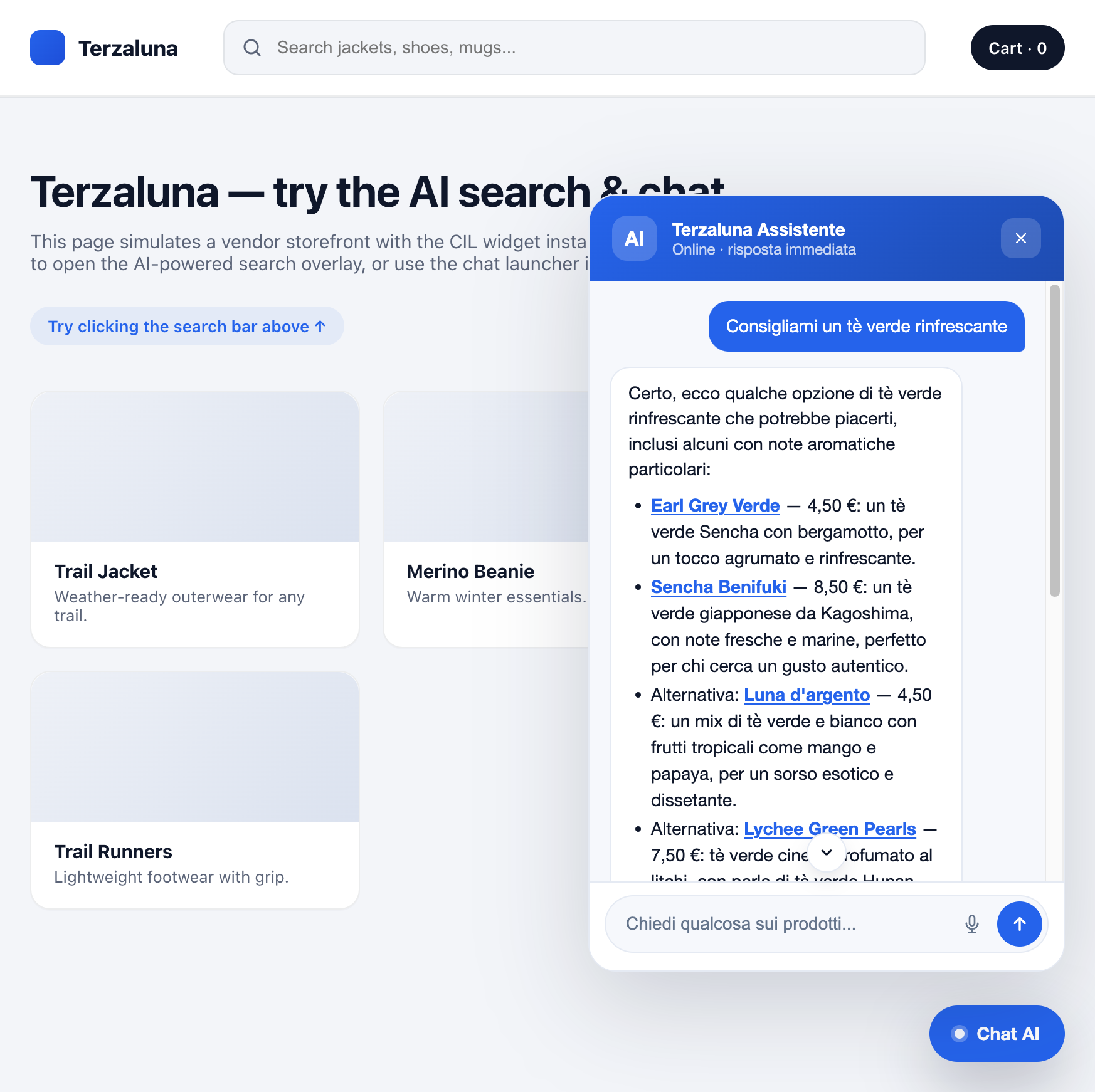 Chat popover CIL aperta con il nuovo input pill